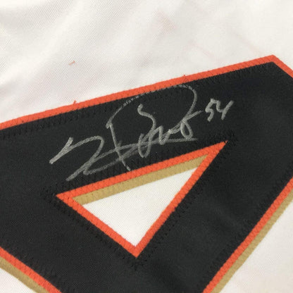 Framed Autographed/Signed Sergio Romo 35x39 San Francisco White Baseball Jersey JSA COA