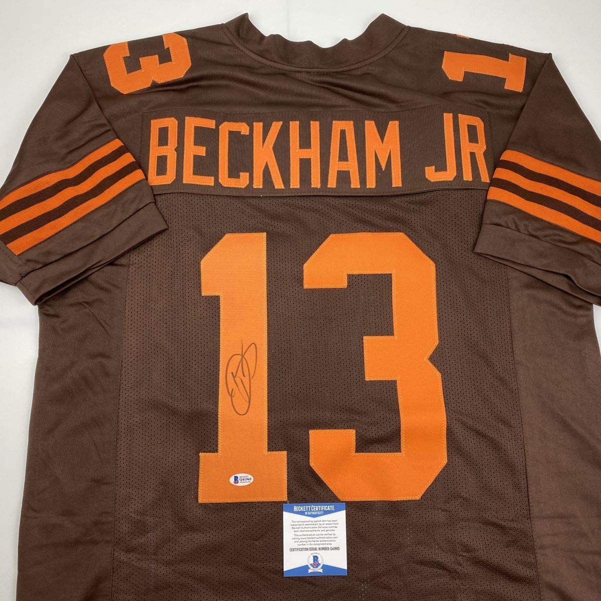 Autographed/Signed Odell Beckham Jr. Cleveland Color Rush Football Jersey Beckett BAS COA