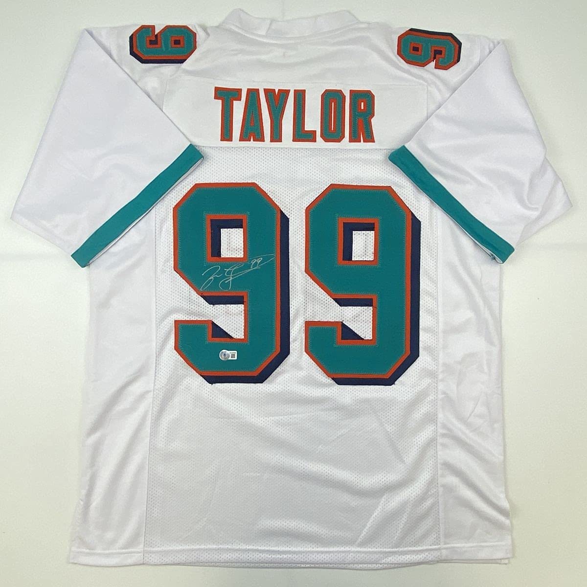 Autographed/Signed Jason Taylor Miami White Football Jersey Beckett BAS COA