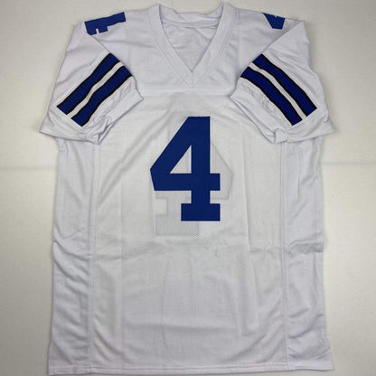 Autographed/Signed Dak Prescott Dallas White Football Jersey Beckett BAS COA