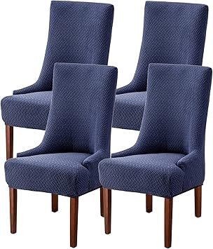 Stretch Diagonal Stripes Wingback Chair Covers Slipcover - Reusable Arm Chair Protector Cover, Kitchen Dining Chair Covers Protectors for Dining Room Chairs (Navy, Set of 4)