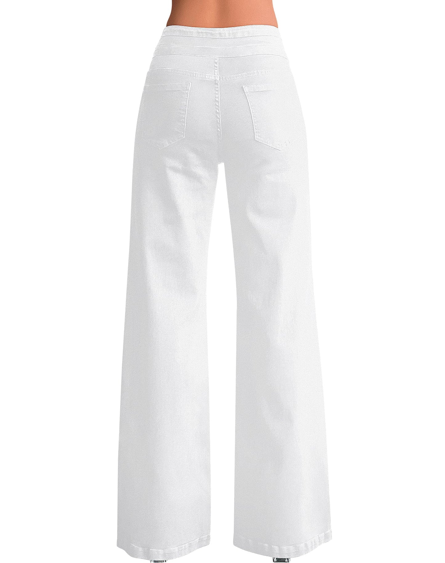 roswear Women’s Wide Leg Jeans Casual High Waisted Stretch Baggy Loose Denim Pants Army White Large