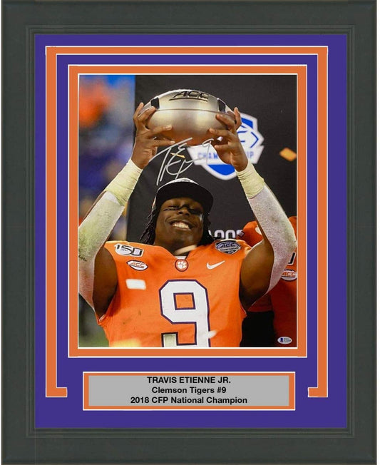Framed Autographed/Signed Travis Etienne Jr Clemson Tigers 16x20 College Football Photo Beckett BAS COA #1
