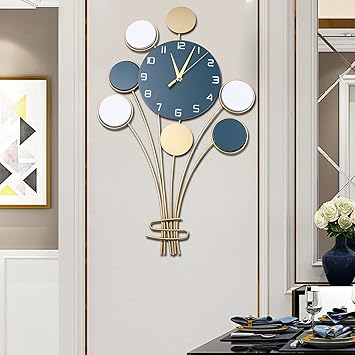 25.2" Large Wall Clock Numerals Metal Balloon Bouquet Design, 3D Creative Luxury Wall Clock Silent Non-Ticking Battery Operated Living Room Decor Big Clock, Green