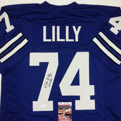 Autographed/Signed Bob Lilly HOF 80 Dallas Retro Blue Football Jersey JSA COA