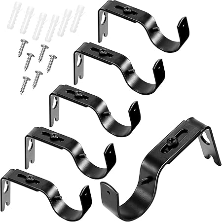 6 Pieces Curtain Rod Brackets General Adjustable Curtain Rod Holder Wall Bracket Hooks Outside Mounted Blinds Curtain Rod Bracket with Screws for 1 Inch Diameter Curtain Rod (Black)
