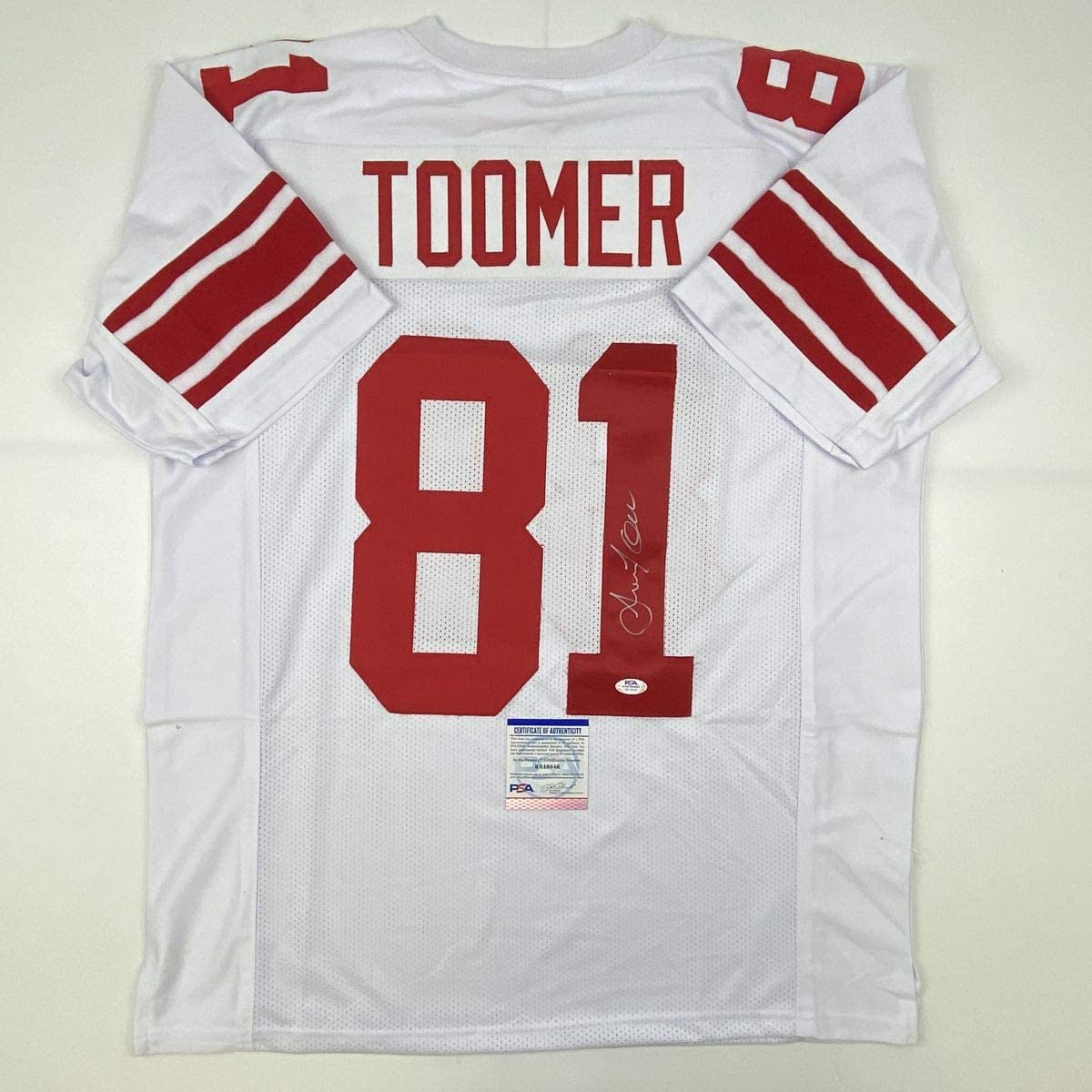 Autographed/Signed Amani Toomer New York White Football Jersey PSA/DNA COA