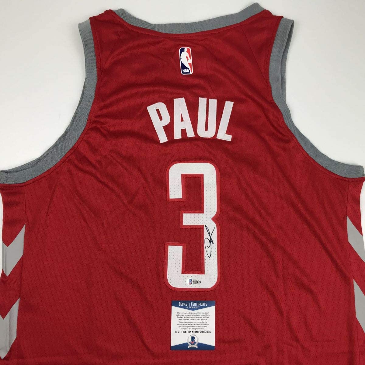 Autographed/Signed Chris Paul Houston Rockets Red Basketball Jersey Beckett BAS COA
