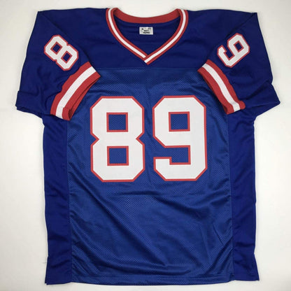 Autographed/Signed Mark Bavaro New York Blue Football Jersey JSA COA