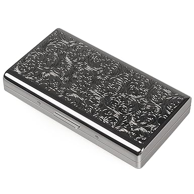 Metal Cigarette Case, Gun Black, Spring Clip, Smoking Accessory for 14 100mm Cigarettes, Credit Card Holder Protective Security Wallet for Men and Women
