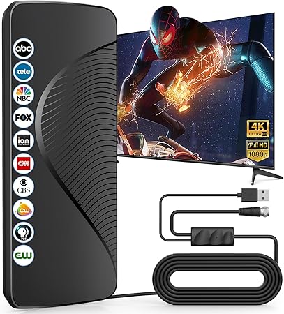 2025 Upgraded TV Antenna for Smart TV, 1600+ Miles Range, Indoor/Outdoor Digital Antenna for Local Channels, HD 4K Support, Amplified Signal Booster, Clear Reception for 1080p 4K TVs