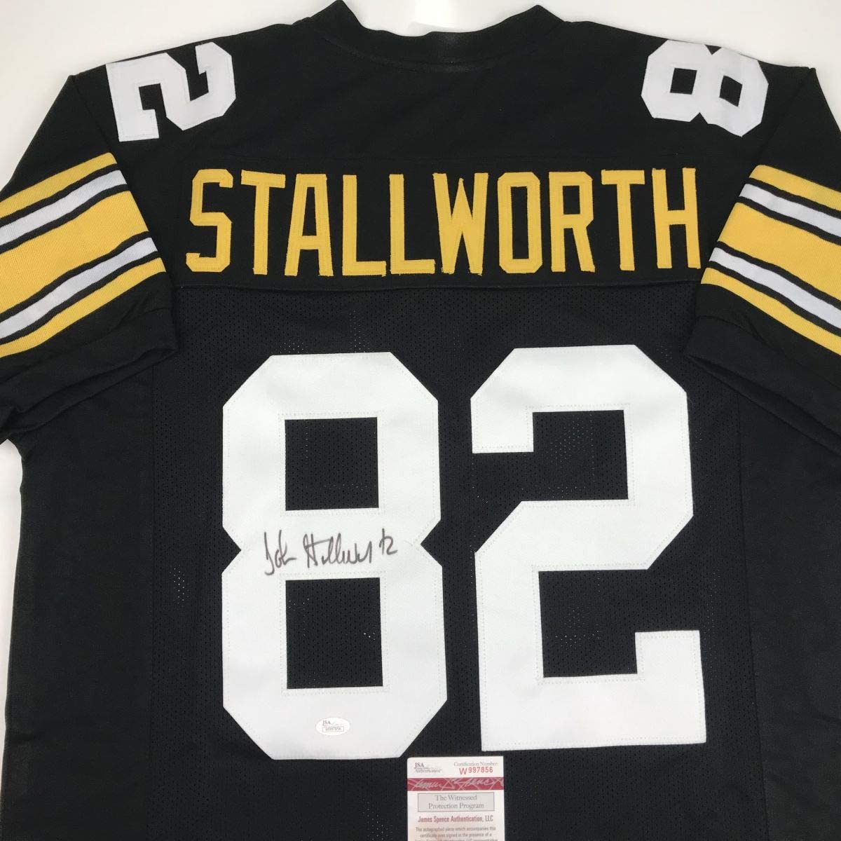 Autographed/Signed John Stallworth Pittsburgh Black Football Jersey JSA COA