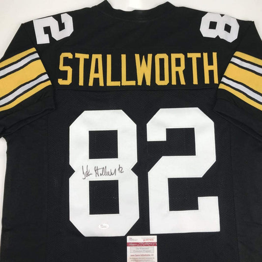 Autographed/Signed John Stallworth Pittsburgh Black Football Jersey JSA COA
