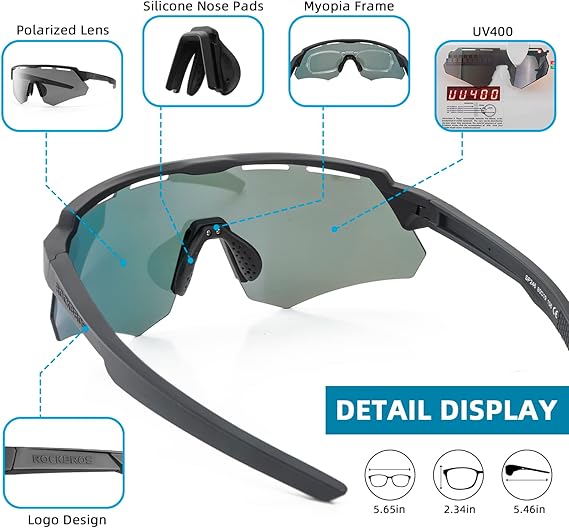 ROCKBROS Polarized Cycling Glasses with 4 Interchangeable Lenses