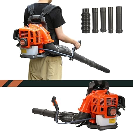 Backpack Leaf Blower, 52CC 550CFM 2 Stroke Gas Leaf Blower, Leaf Blower with Air Cooling Gasoline, Backpack Blowers Gas Powered, Snow Blower for Outdoor (Orange-1)