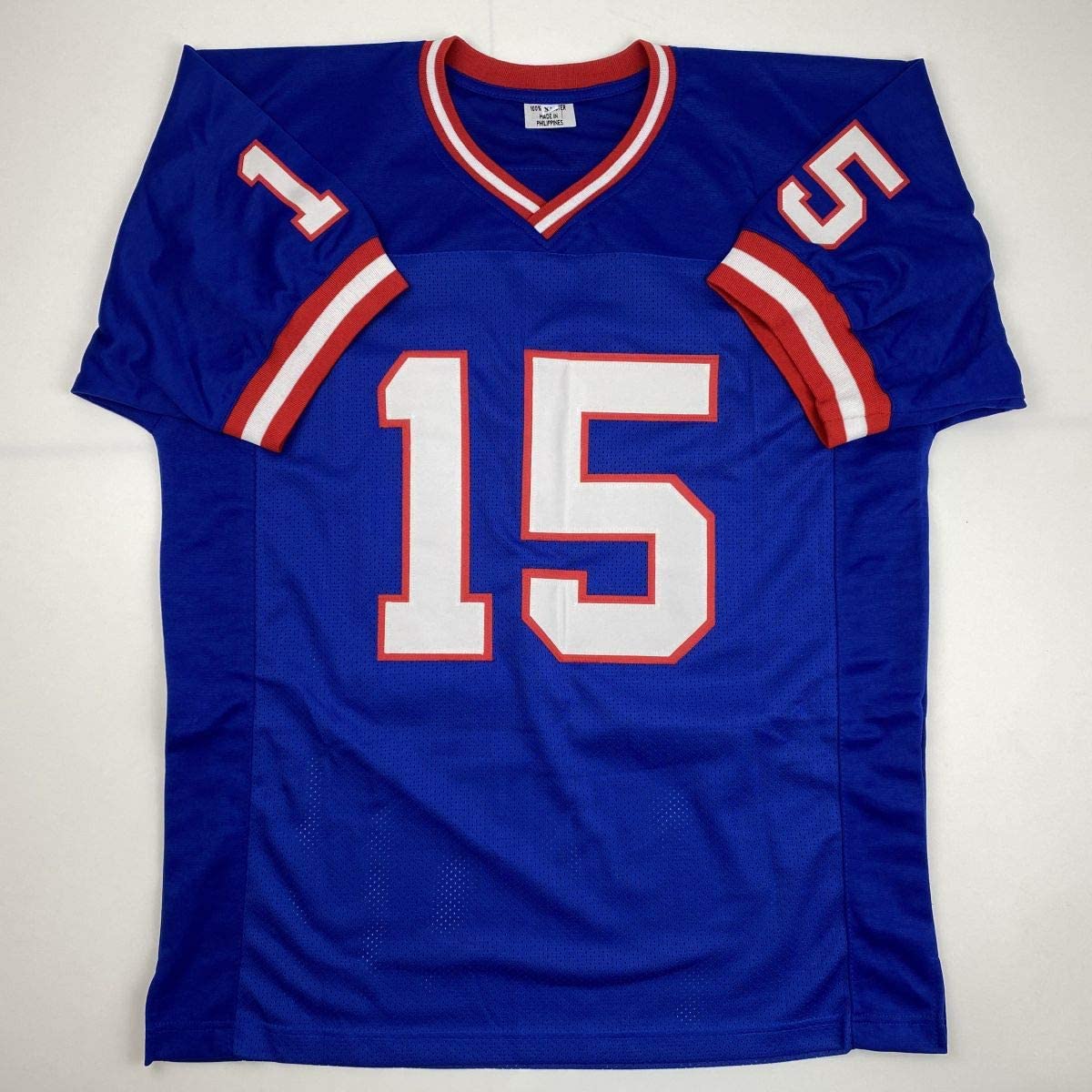 Autographed/Signed Jeff Hostetler New York Blue Football Jersey JSA COA
