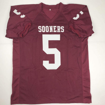 Autographed/Signed Marquise Brown Oklahoma Red College Football Jersey JSA COA