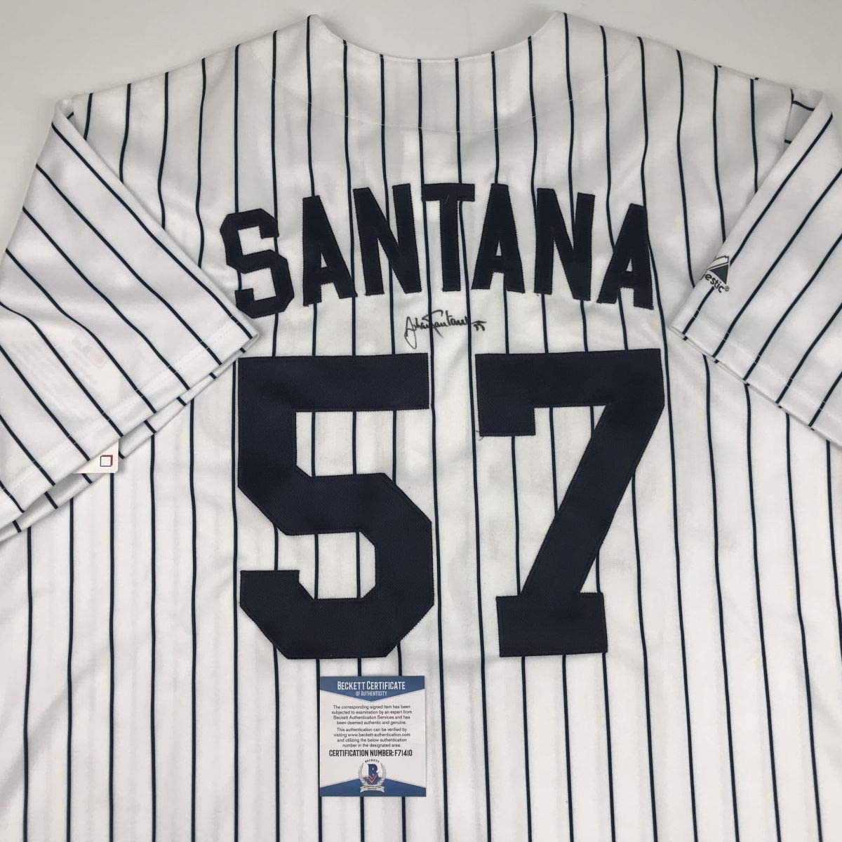 Autographed/Signed Johan Santana Minnesota Pinstripe Baseball Jersey Beckett BAS COA