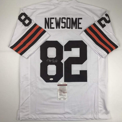 Autographed/Signed Ozzie Newsome HOF 99 Cleveland White Football Jersey JSA COA