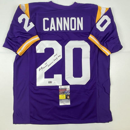 Autographed/Signed Billy Cannon Heisman 1959 LSU Purple College Football Jersey JSA COA