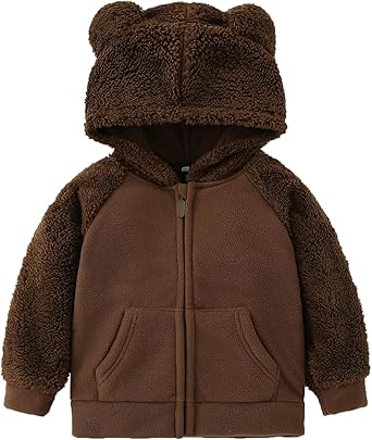 Toddler Winter Coat Thicken Toddler Fleece Jacket Warm Bear Ears Removable Hoodie Toddler Winter Jacket