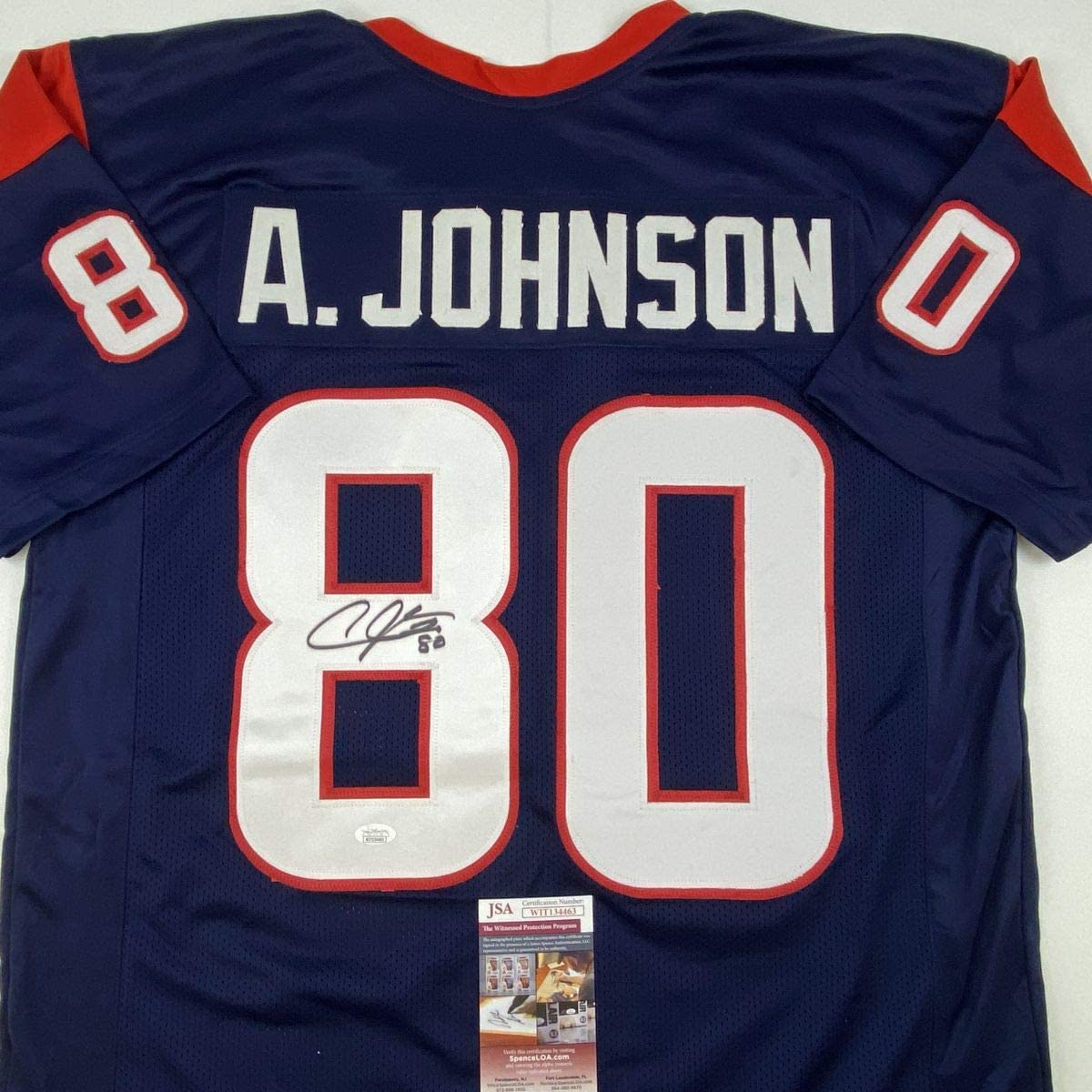 Autographed/Signed Andre Johnson Houston Blue Football Jersey JSA COA