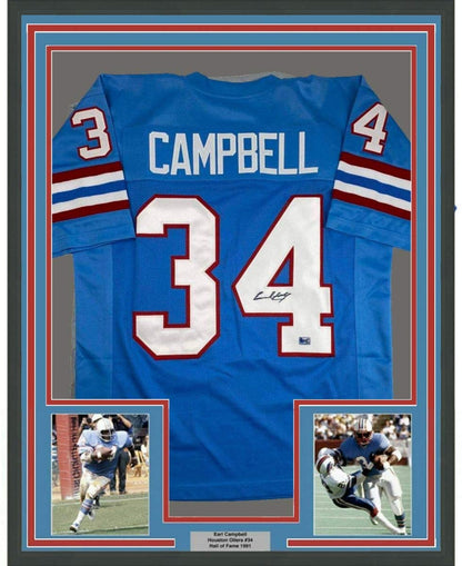 Framed Autographed/Signed Earl Campbell 35x39 Houston Blue Football Jersey Athlete Hologram COA