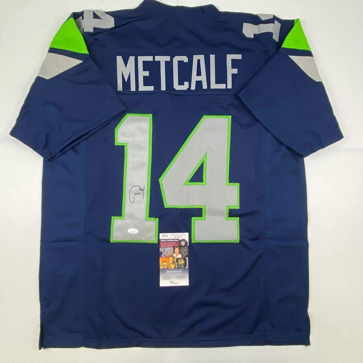 Autographed/Signed DK D.K. Metcalf Seattle Blue Football Jersey JSA COA #3