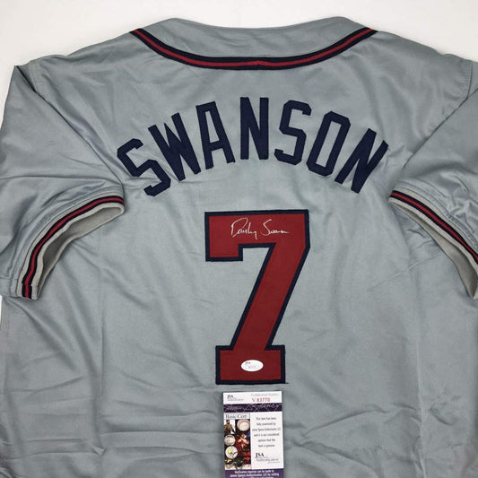 Autographed/Signed Dansby Swanson Atlanta Grey Baseball Jersey JSA COA