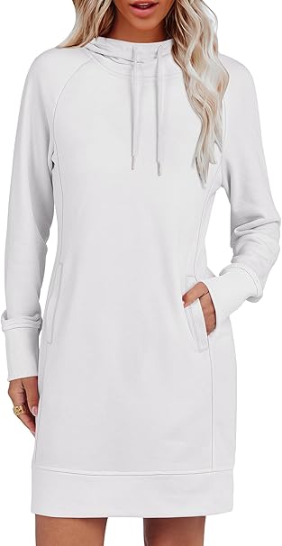 ANRABESS Womens Sweatshirt Dress Long Sleeve Hoodies Mini Dresses Fleece Casual Hoodie with Pockets 2024 Fall Fashion