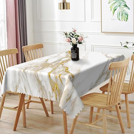 54x78inches Marble Rectangle Tablecloth White Marble Texture Golden Crack Luxury Table Cloth Waterproof and Stain Resistant Table Cover for Kitchen Dining Room Buffet Banquet Party Decoration