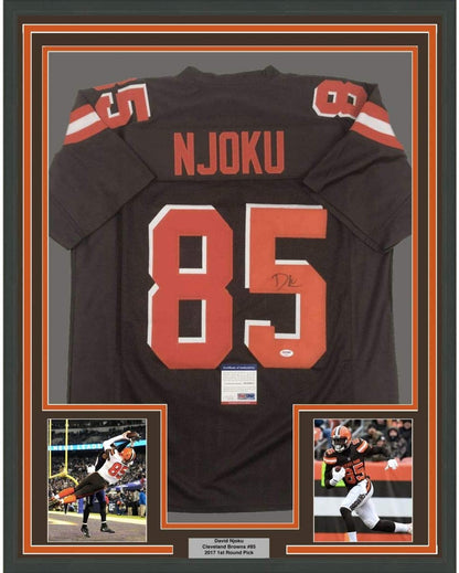 Framed Autographed/Signed David Njoku 35x39 Cleveland Football Brown Jersey PSA/DNA COA