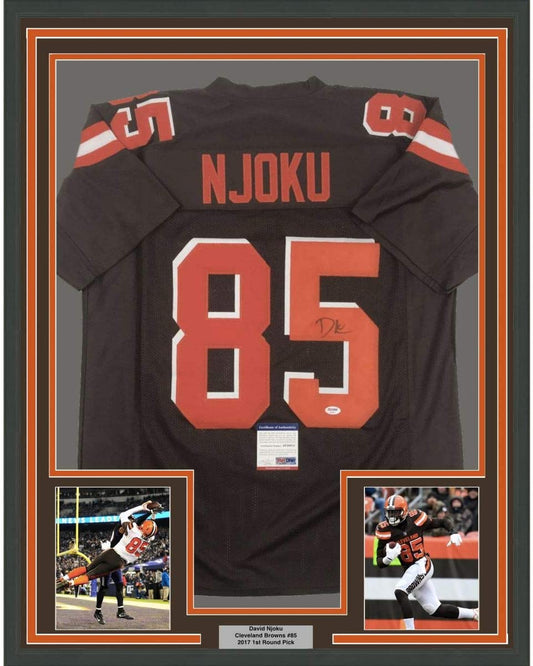 Framed Autographed/Signed David Njoku 35x39 Cleveland Football Brown Jersey PSA/DNA COA