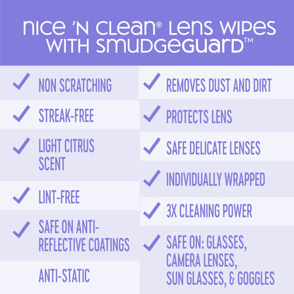 Nice 'n Clean SmudgeGuard Lens Cleaning Wipes (100 Total Wipes) | Pre-Moistened