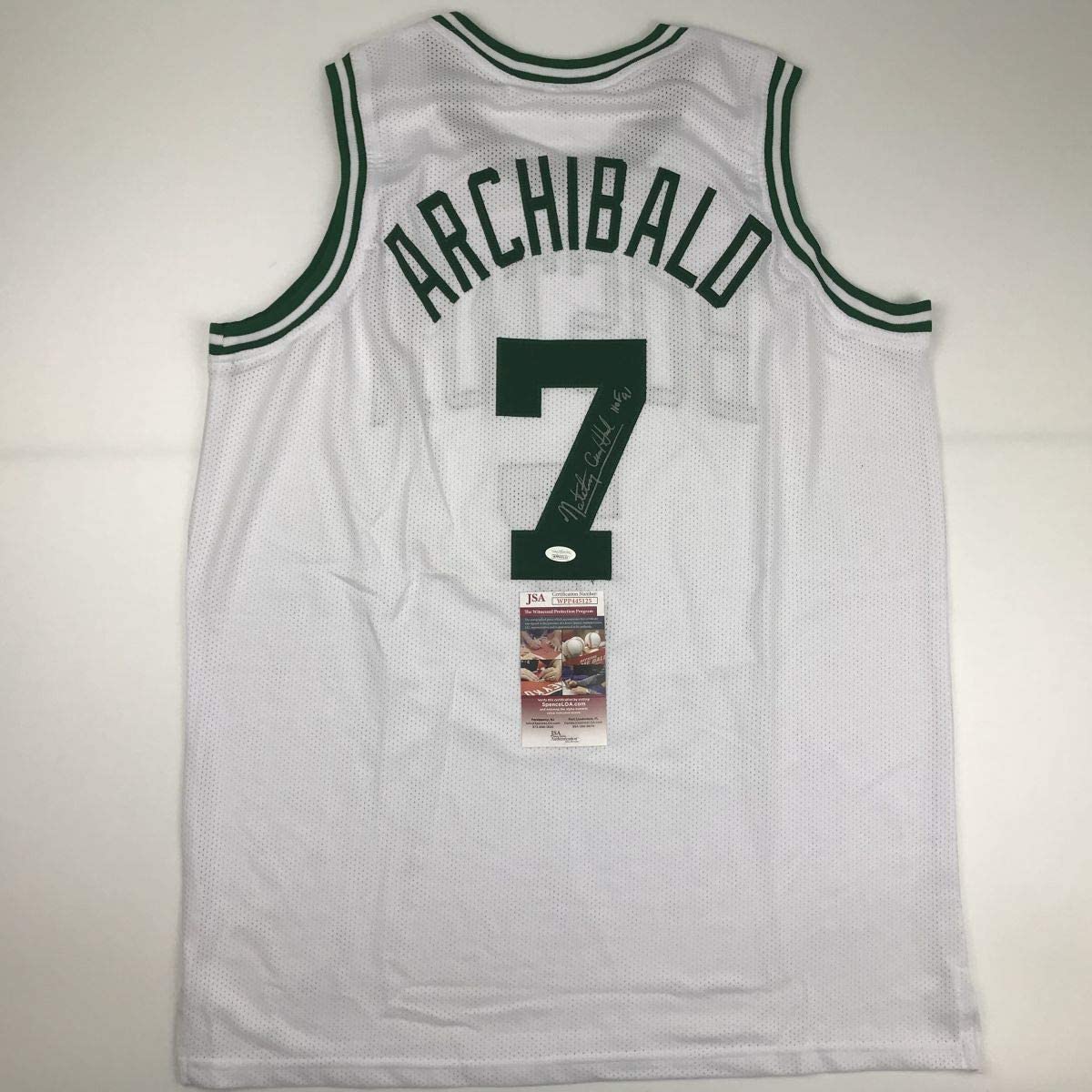 Autographed/Signed Nate Tiny Archibald Boston White Basketball Jersey JSA COA