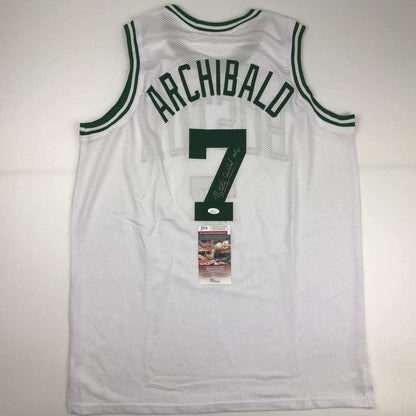 Autographed/Signed Nate Tiny Archibald Boston White Basketball Jersey JSA COA