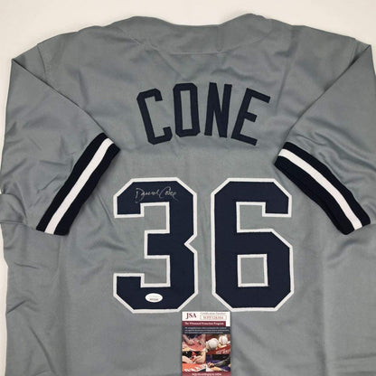 Autographed/Signed David Cone New York Grey Baseball Jersey JSA COA