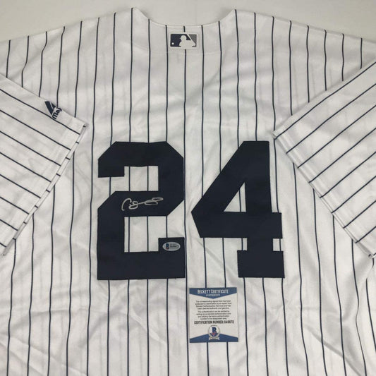Autographed/Signed Gary Sanchez New York Pinstripe Baseball Jersey Beckett BAS COA