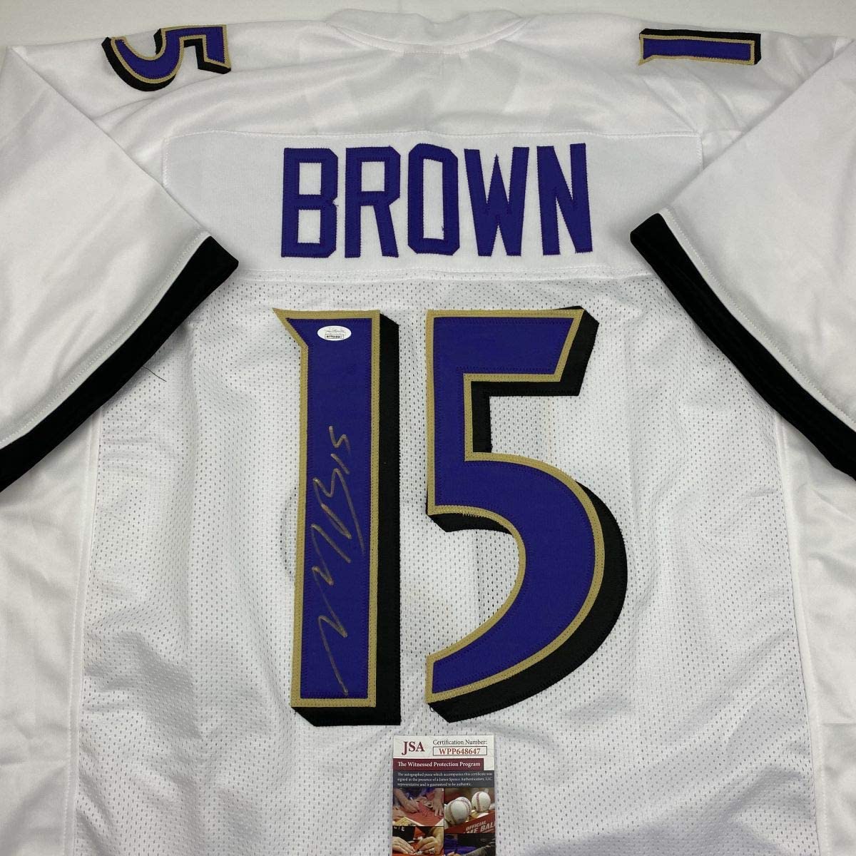 Autographed/Signed Marquise Brown Baltimore White Football Jersey JSA COA