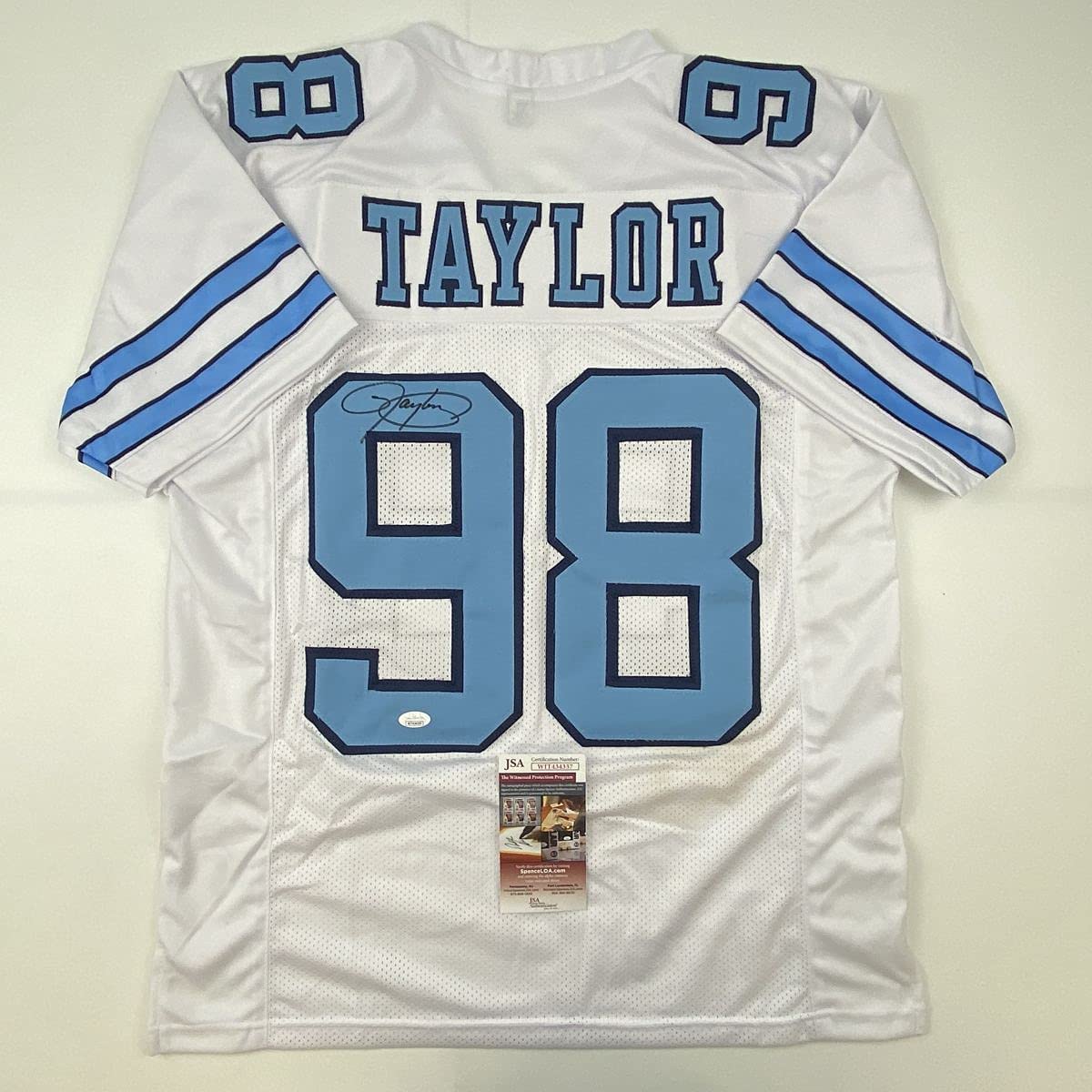 Autographed/Signed Lawrence Taylor North Carolina UNC White College Football Jersey JSA COA