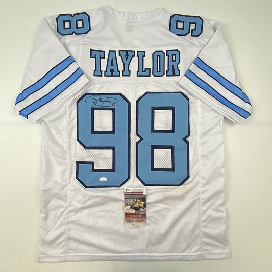 Autographed/Signed Lawrence Taylor North Carolina UNC White College Football Jersey JSA COA