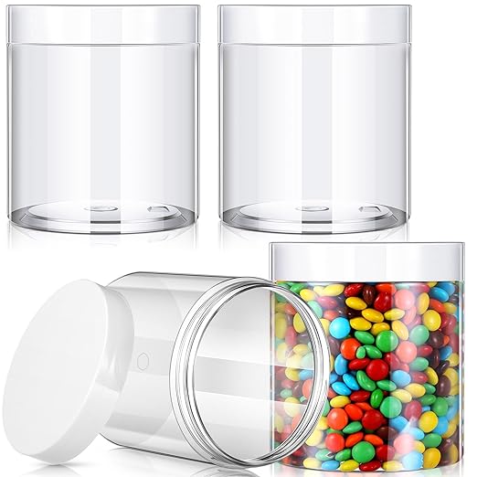 4 Pieces Round Clear Wide-mouth Leak Proof Plastic Container Jars with Lids for Travel Storage Makeup Beauty Products Face Creams Oils Salves Ointments DIY Making or Others (White, 16 Ounce)