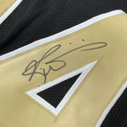 Framed Autographed/Signed Ricky Williams 35x39 New Orleans Black Football Jersey Beckett BAS COA