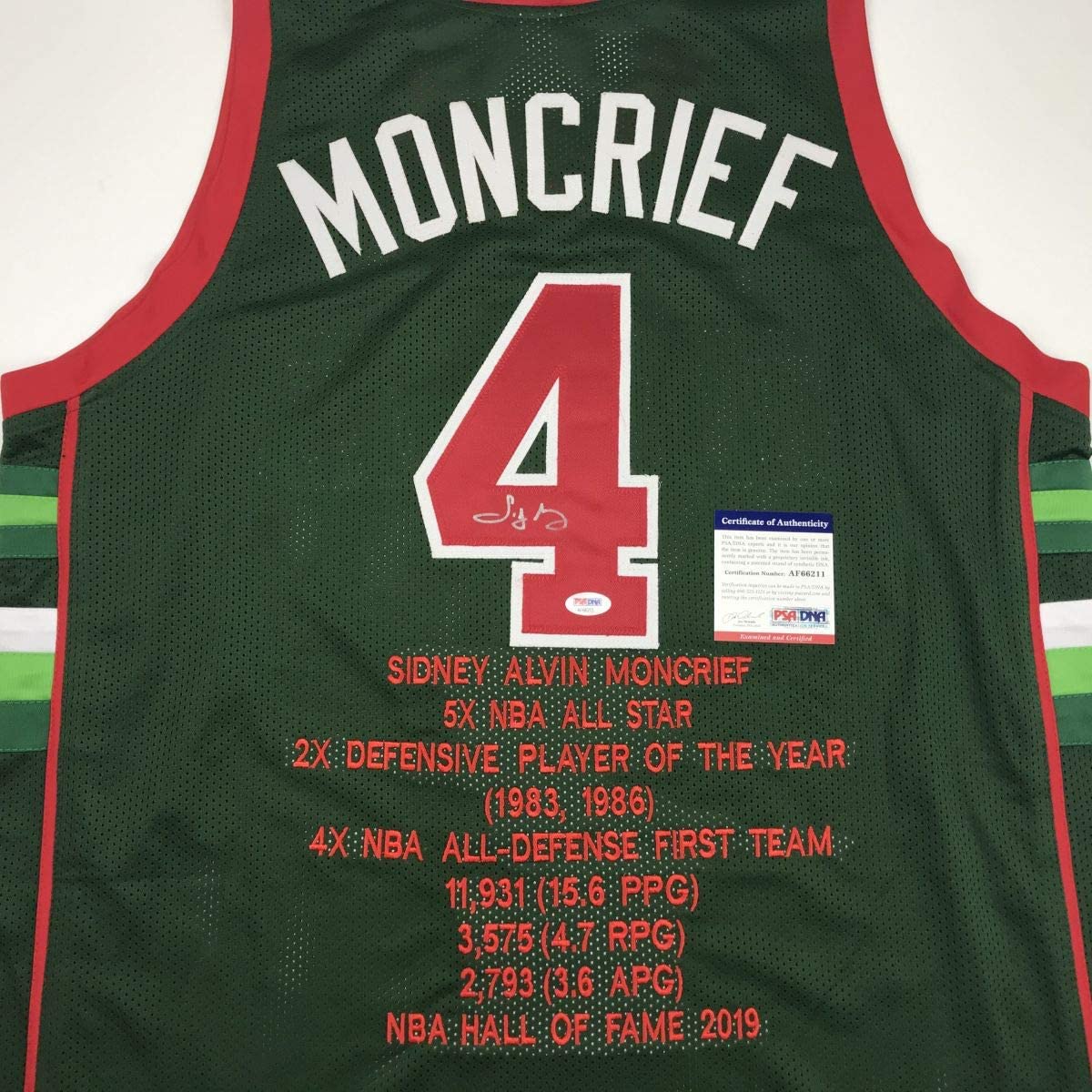 Autographed/Signed Sidney Moncrief Milwaukee Green Stat Basketball Jersey PSA/DNA COA