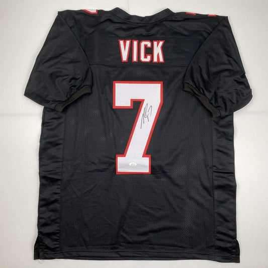 Autographed/Signed Michael Mike Vick Atlanta Retro Black Football Jersey JSA COA