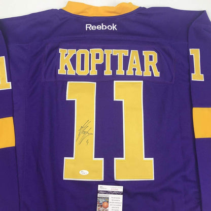 Autographed/Signed Anze Kopitar Los Angeles LA Retro Purple Hockey Jersey JSA COA