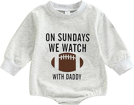 Baby Boy Girl Football Season Romper Sweatshirt Long Sleeve Letters Print One Piece Bodysuit Fall Winter Outfit