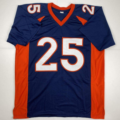 Autographed/Signed Chris Harris Jr. Denver Blue Football Jersey Beckett BAS COA