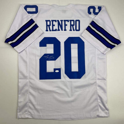 Autographed/Signed Mel Renfro HOF 96 Dallas White Football Jersey JSA COA
