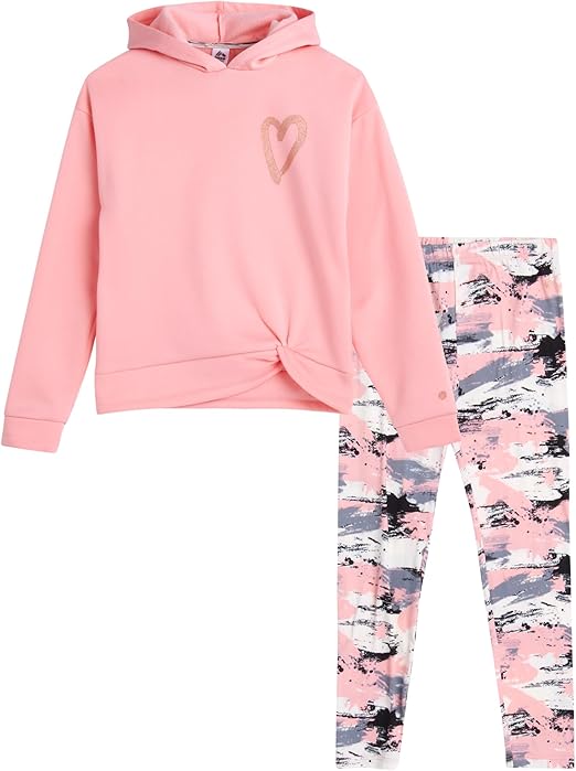 RBX Girls' Active Sweatsuit - 2 Piece Fleece Crop Pullover Hoodie Sweatshirt and Yoga Leggings - Clothing Set for Girls, 7-16